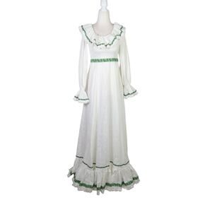Vintage 70s white floral frilly prairie maxi dress XS